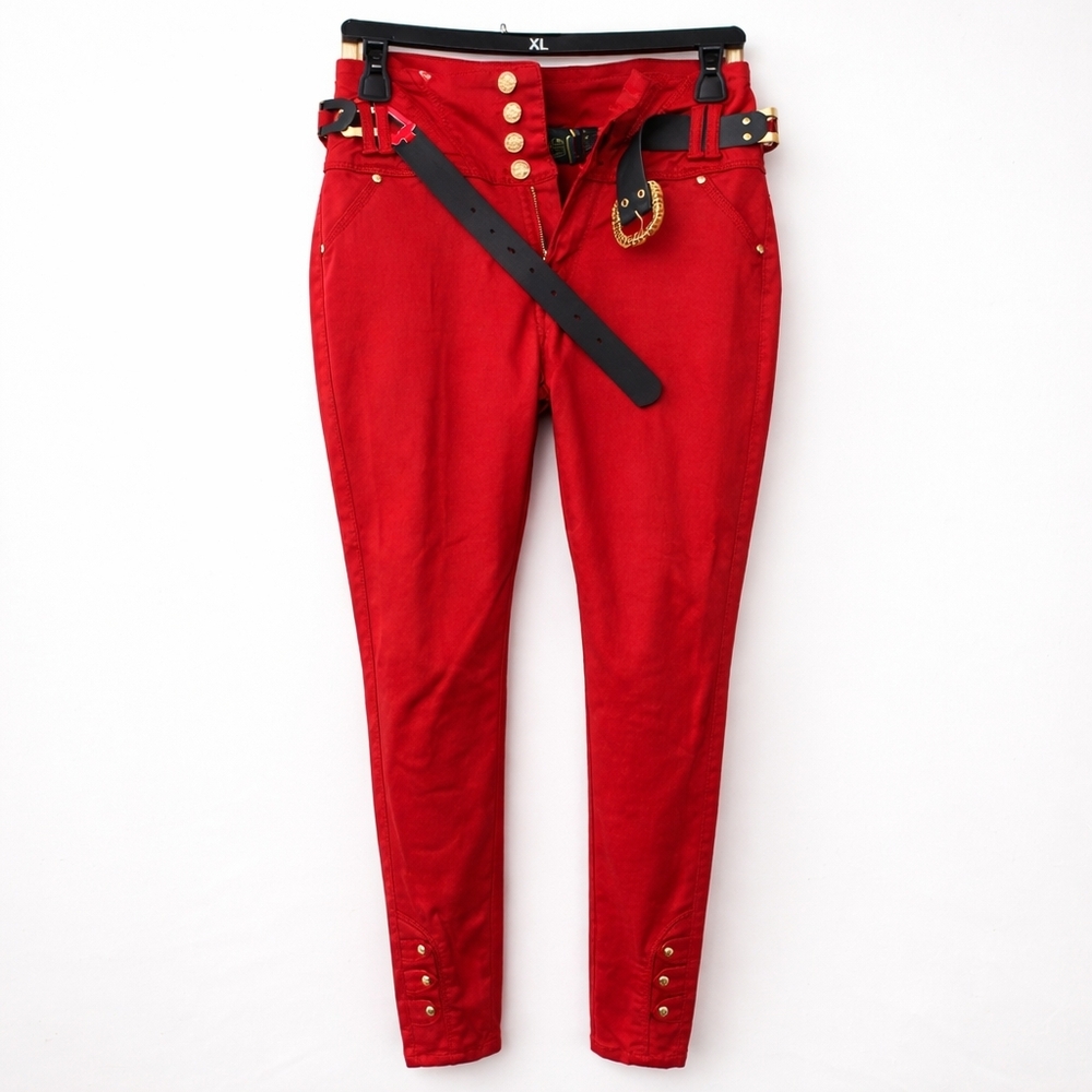 Red Faux Leather Push-Up High-Waisted Skinny Pants by Pitbull – Made in Colombia